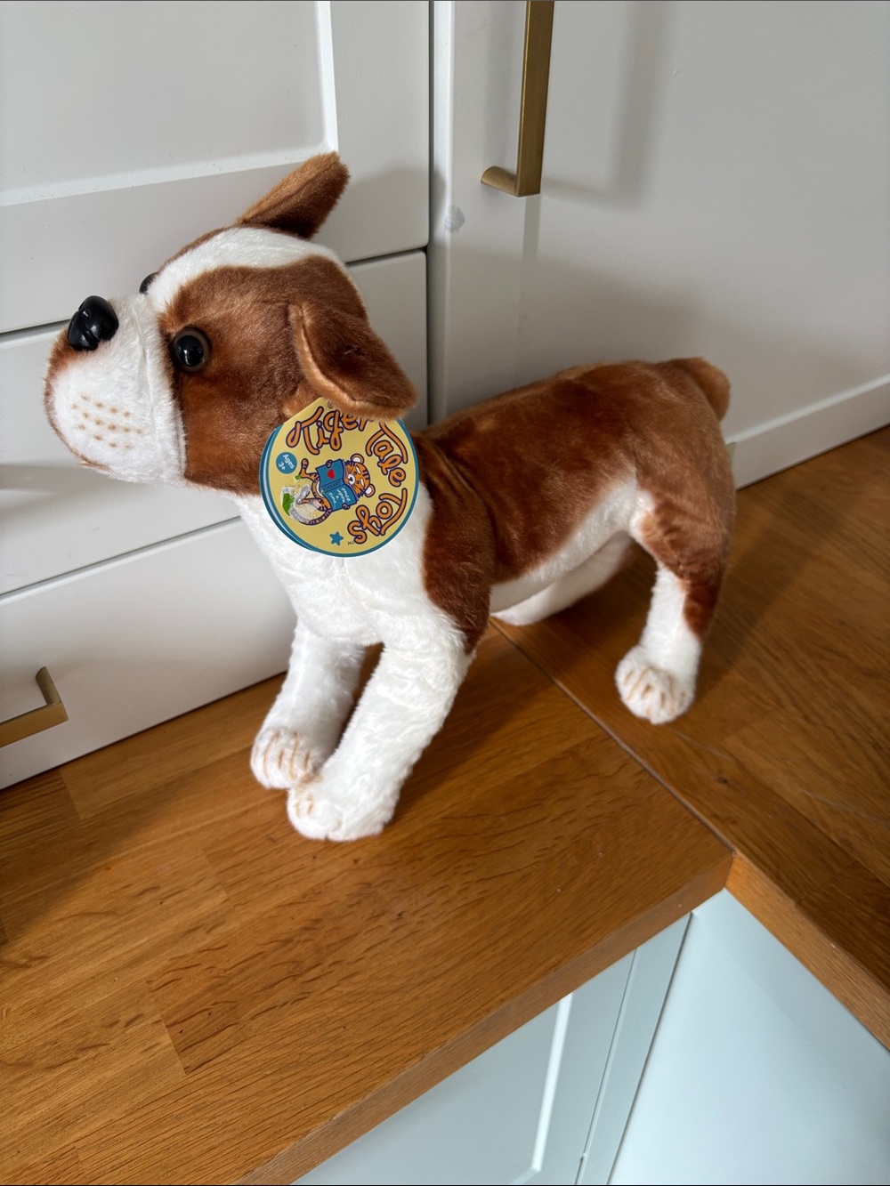 Plush Brown and White Puppy Dog Toy - Soft Cuddly Pet Plush